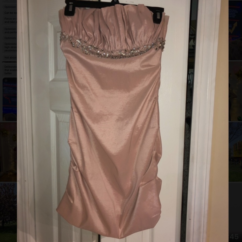 Strapless dress worn to cocktail event